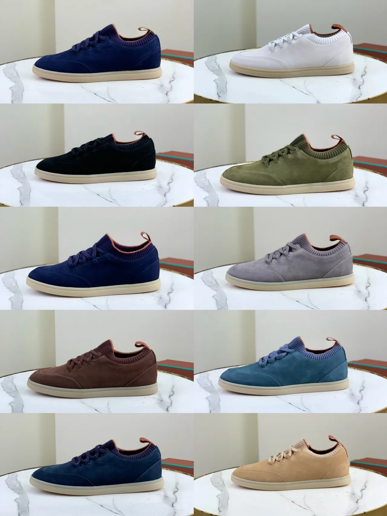 Loro Piana Chaussures casuales en daim avec col tricoté et lacets navy 2