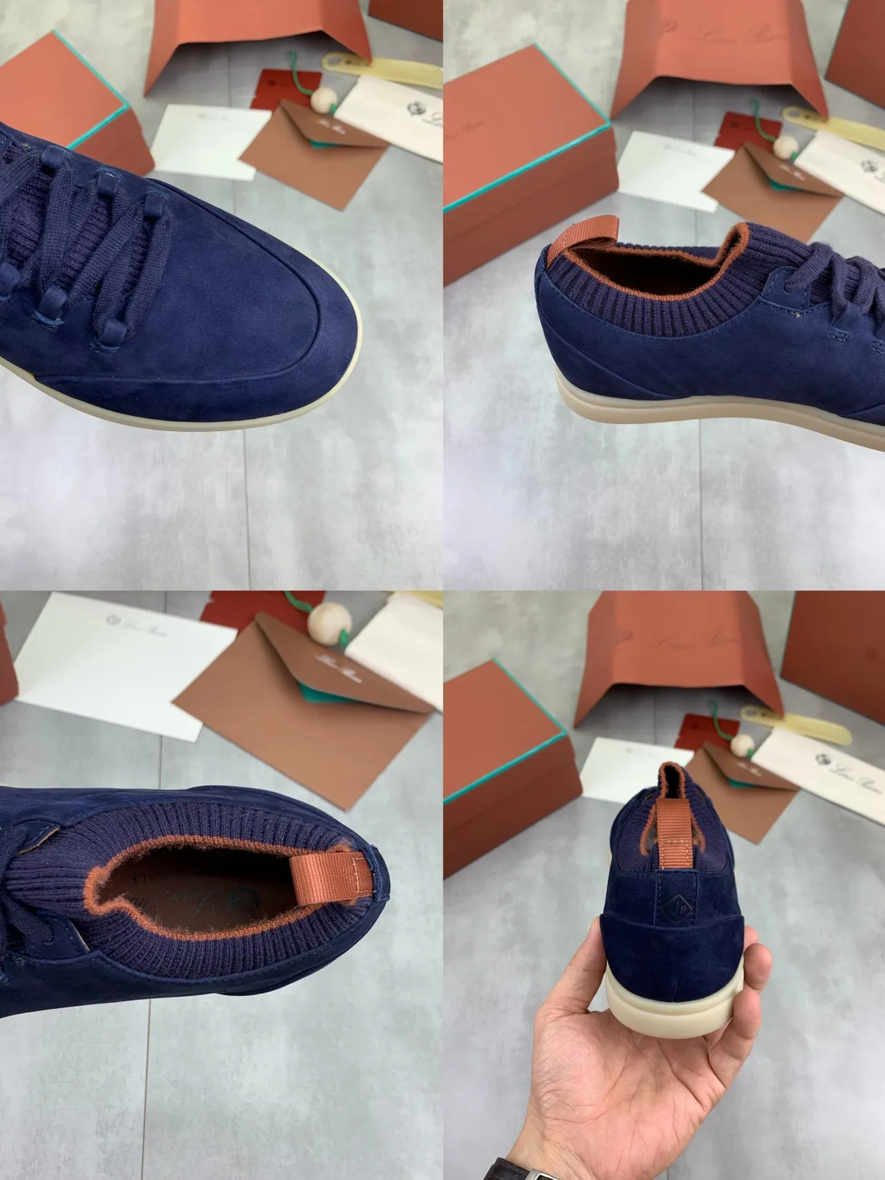 Loro Piana Chaussures casuales en daim avec col tricoté et lacets navy 3