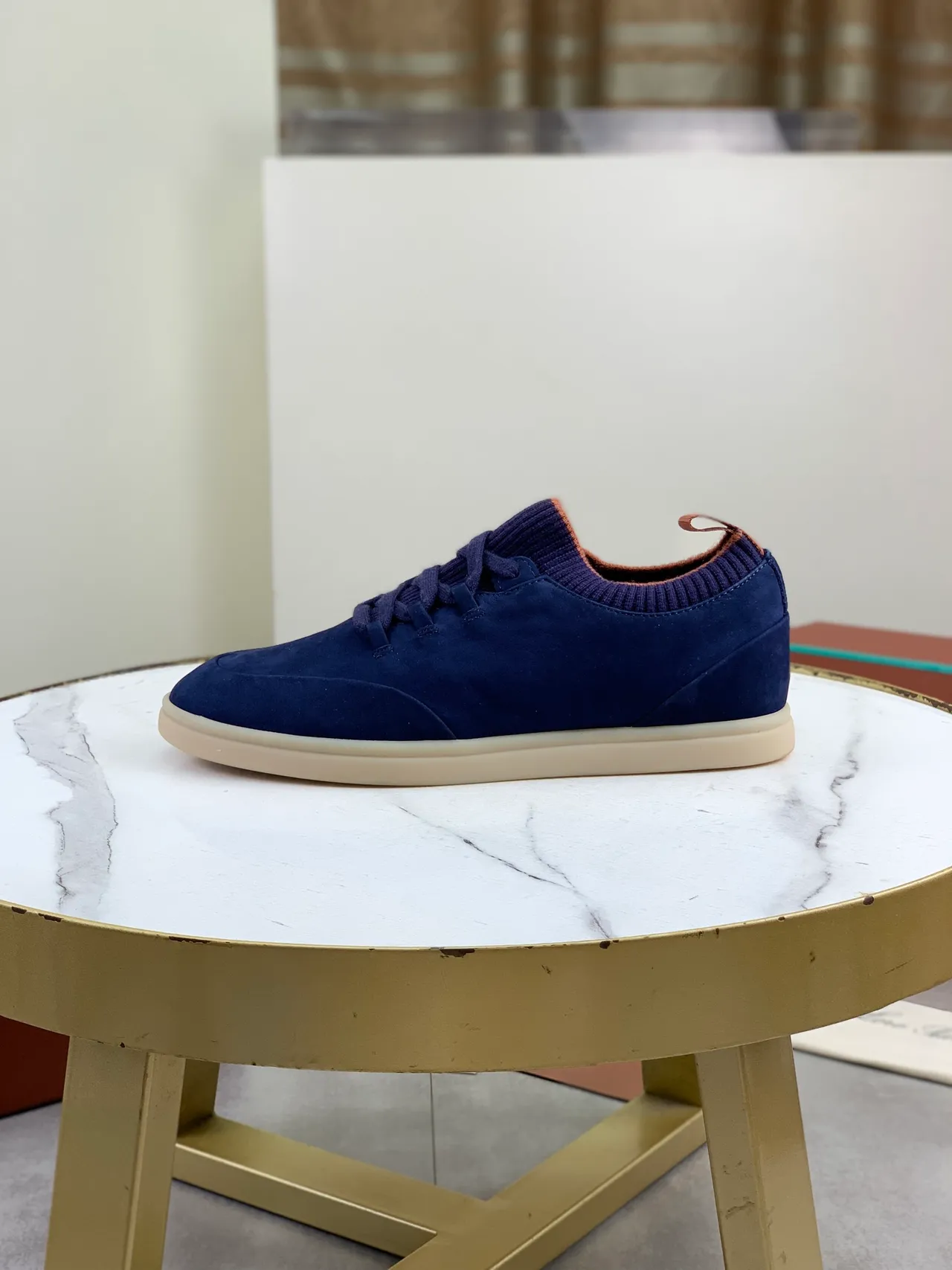 Loro Piana Chaussures casuales en daim avec col tricoté et lacets navy 6