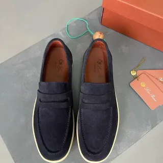 Loro Piana Ultimate Walk Navy Suede Penny Loafers