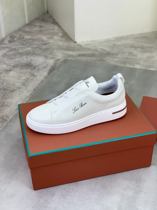 Loro Piana White Leather Laceless Slip-On Sneaker 4