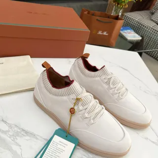 Loro Piana White Suede Knit Collar Casual Shoes