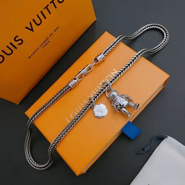 Louis Vuitton Astronaut Pendant Braided Chain Necklace 6