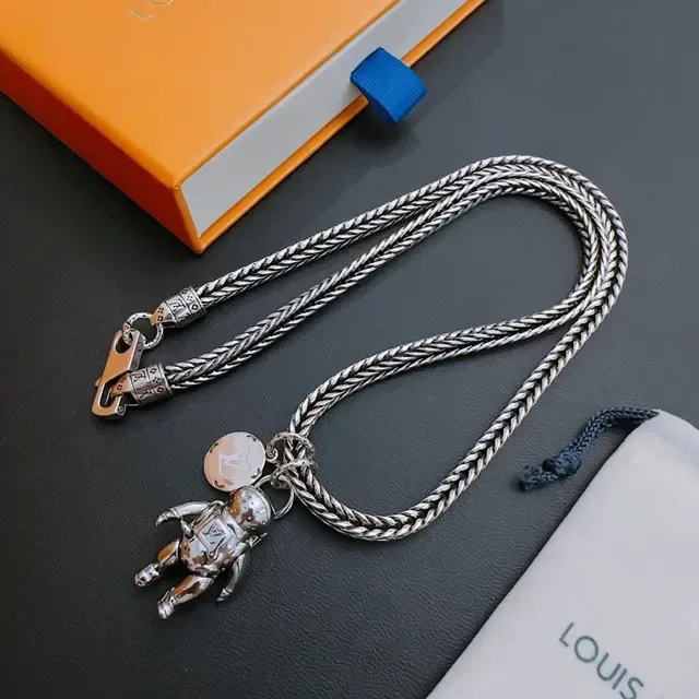Louis Vuitton Astronaut Pendant Braided Chain Necklace 9