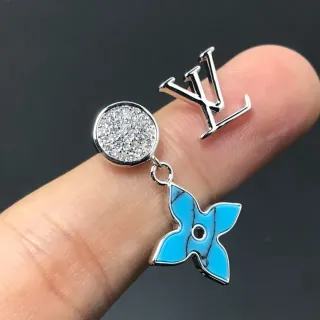 Louis Vuitton Asymmetrical Monogram and Turquoise Flower Earrings