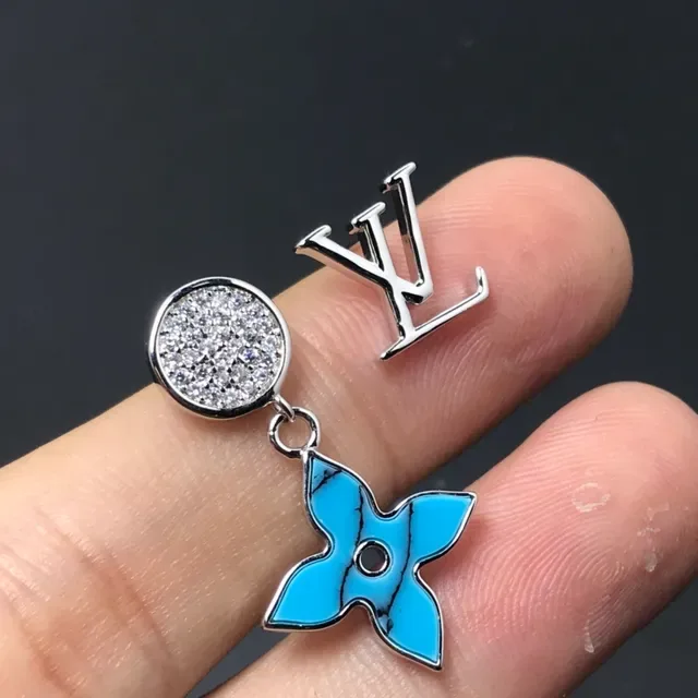 Louis Vuitton Asymmetrical Monogram and Turquoise Flower Earrings 3