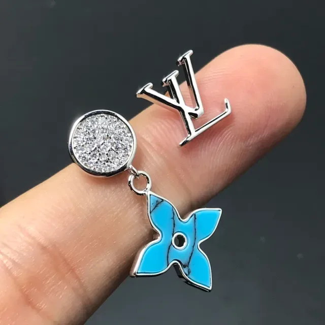Louis Vuitton Asymmetrical Monogram and Turquoise Flower Earrings 4