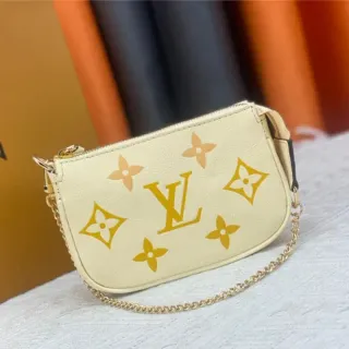 Louis Vuitton Beige Gold Monogram-Printed Leather Floral Motifs Chain Bag