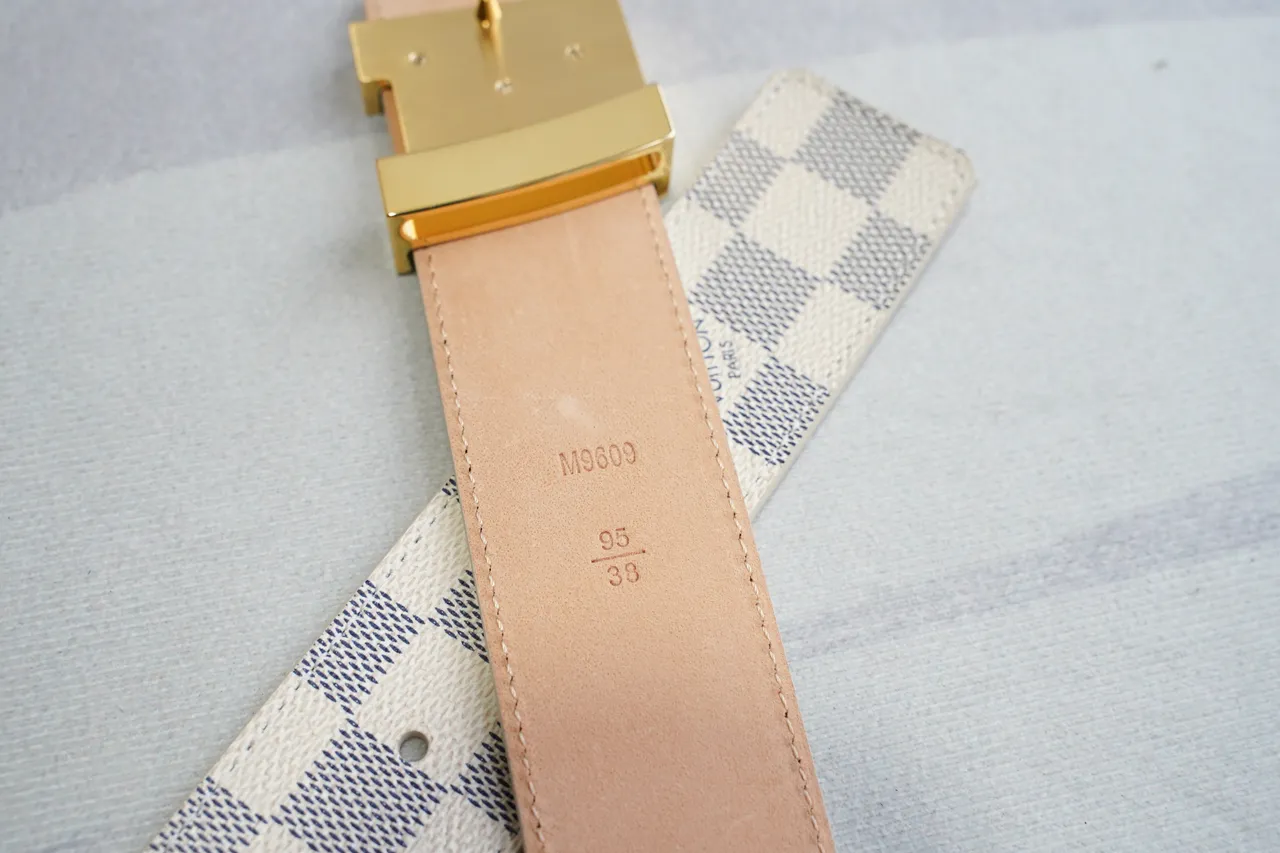 路易威登米灰Damier Azur格纹帆布金色LV Turnlock Buckle皮带 2