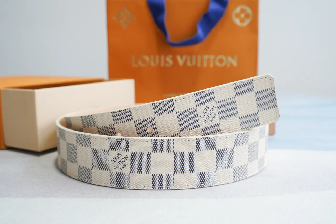 路易威登米灰Damier Azur格纹帆布金色LV Turnlock Buckle皮带 8