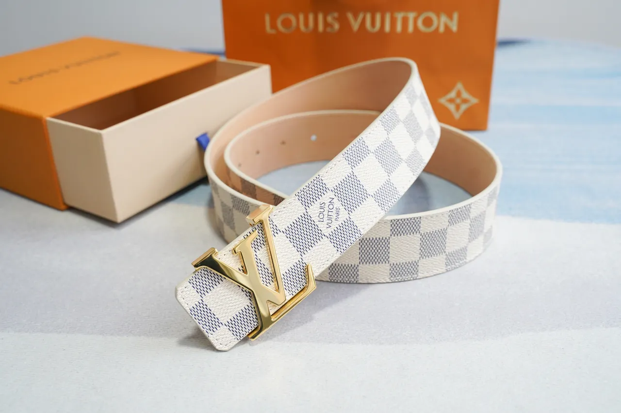 路易威登米灰Damier Azur格纹帆布金色LV Turnlock Buckle皮带 9