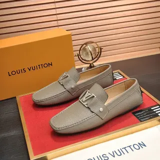 Louis Vuitton Beige Red Leather Loafers LV Buckle Detail Loafer