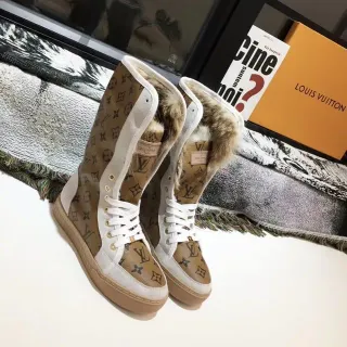 Louis Vuitton 米色白色印花帆布侧边条纹雪靴