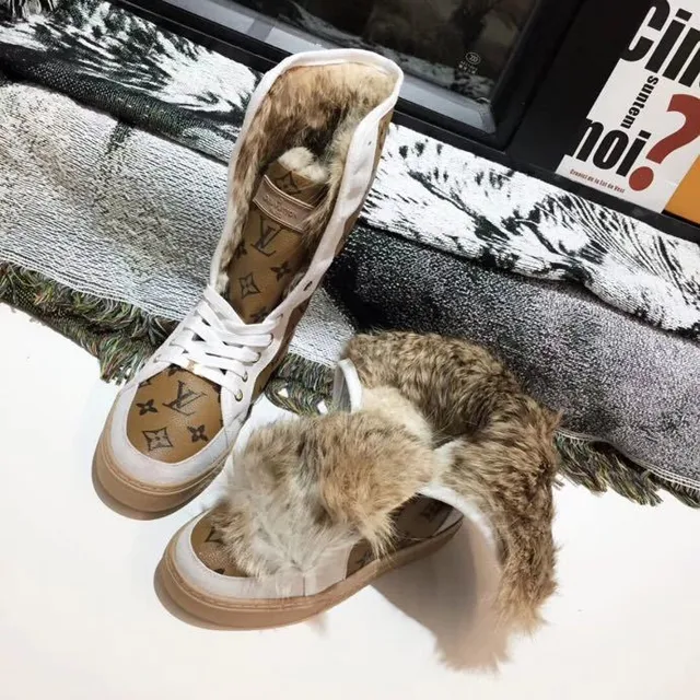 Louis Vuitton Beige White Monogram Canvas Side Stripe Snow Boots 6