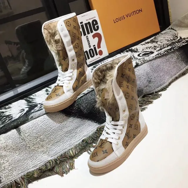 Louis Vuitton Beige White Monogram Canvas Side Stripe Snow Boots 8