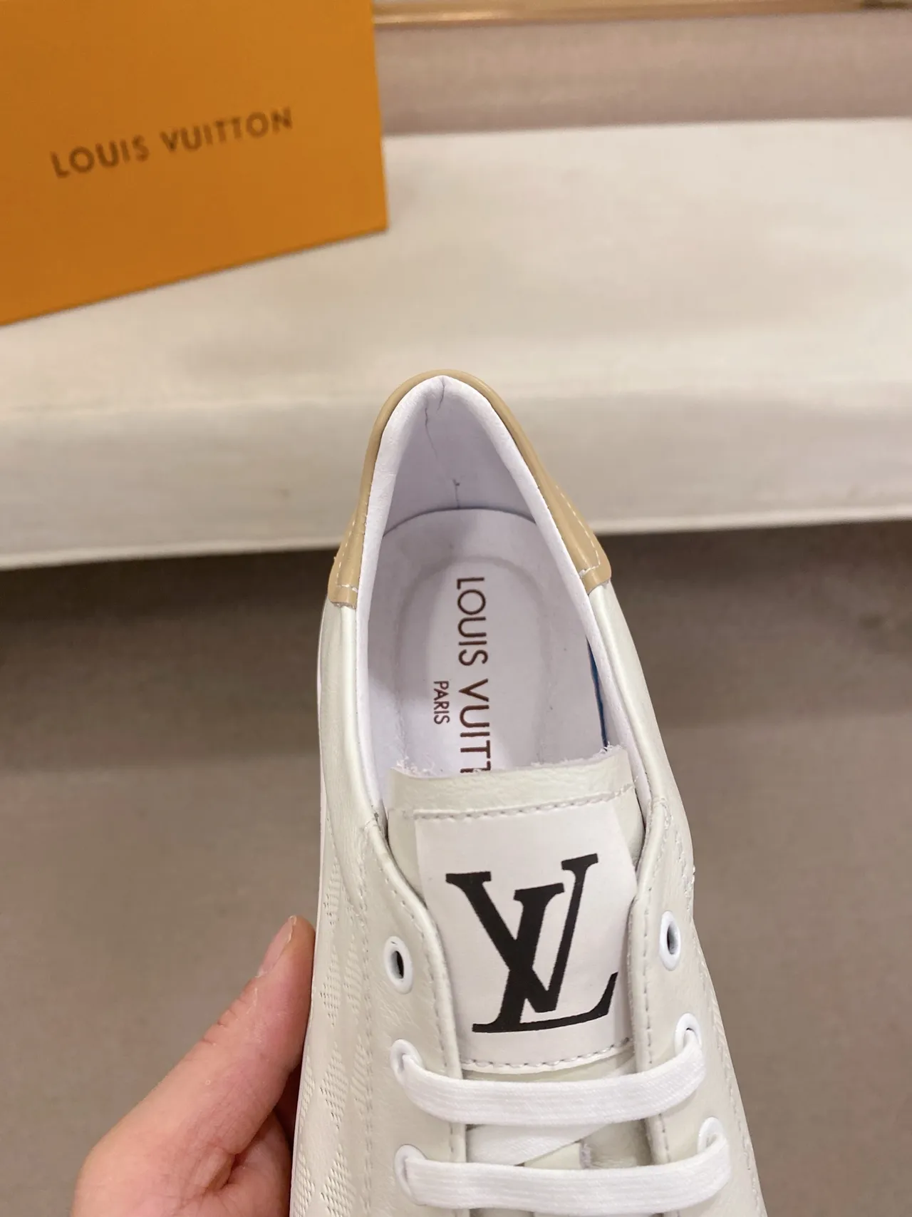 Louis Vuitton Beige White Perforated Diamond-Panel Leather Low-Top Lace-Up Lifestyle Sneakers 4