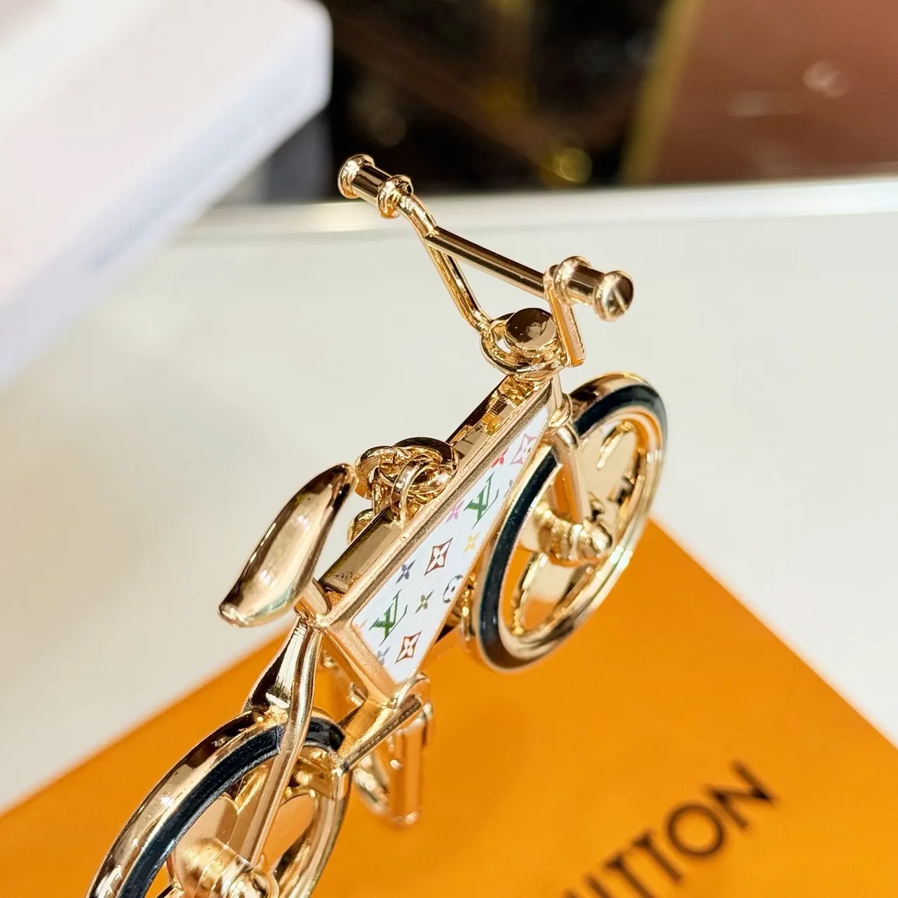 Louis Vuitton Bicycle Keychain Gold Multicolor Silhouette Enamel-Triangle Frame Bracelet 2