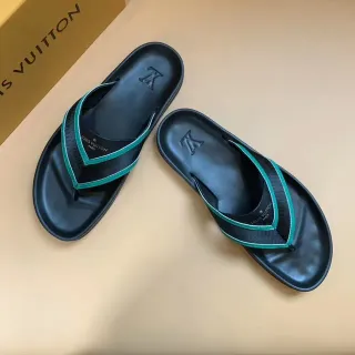 Louis Vuitton Sandalias flip-flop negras y verde teal con borde