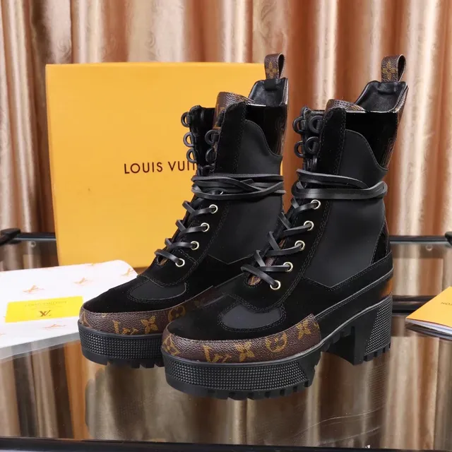 Louis Vuitton Black Brown Platform Sole Monogram Canvas Accents Ankle Boots 3