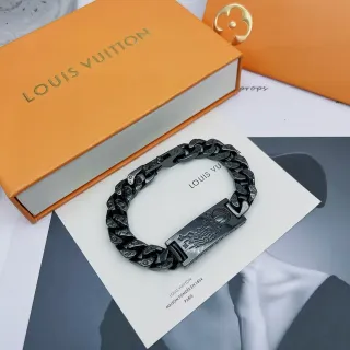 Louis Vuitton Black Engraved Monogram Curb-Link Bracelet