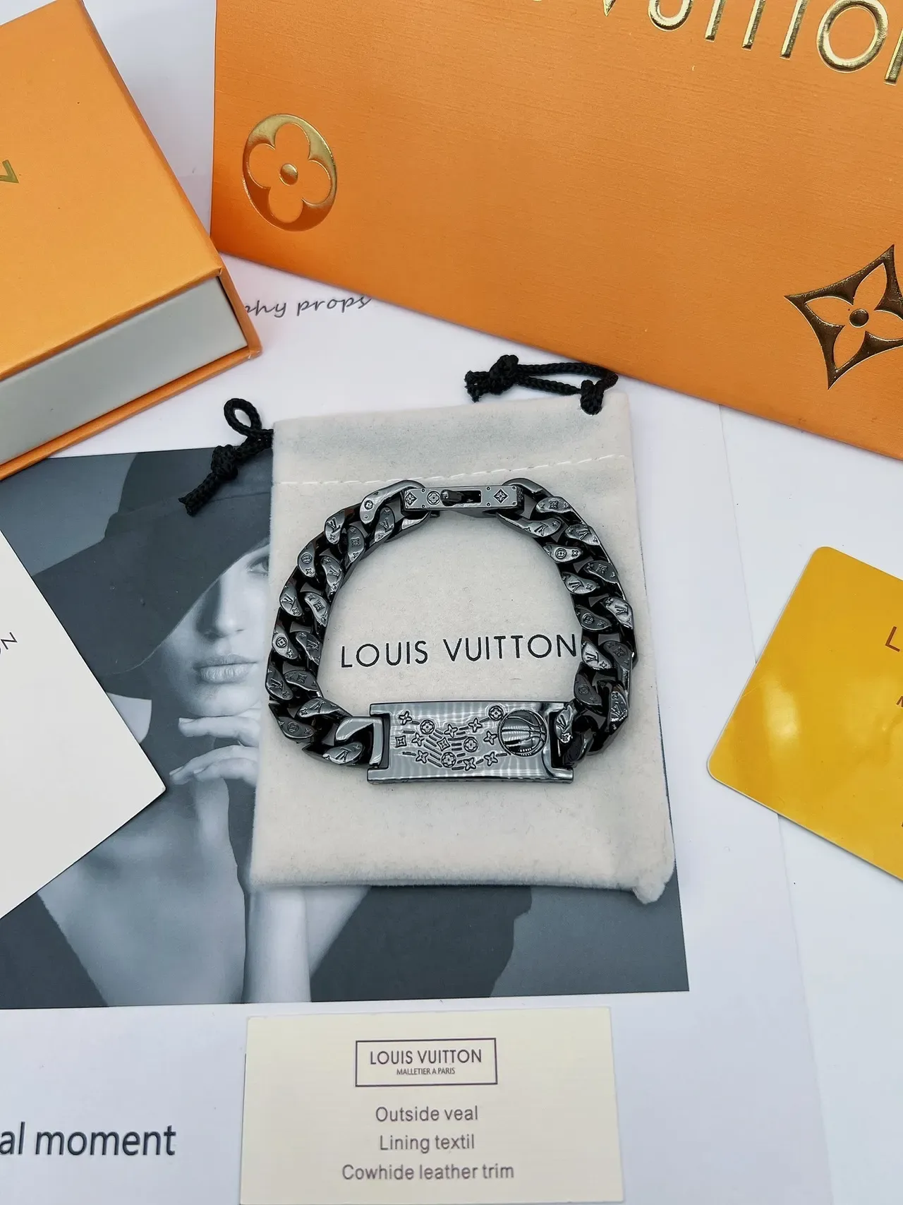 Louis Vuitton Black Engraved Monogram Curb-Link Bracelet 2