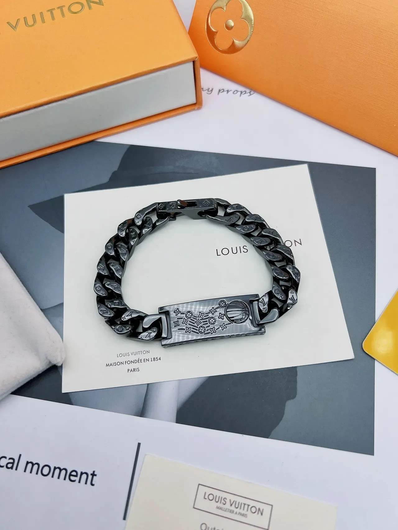 Louis Vuitton Black Engraved Monogram Curb-Link Bracelet 3