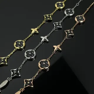 Louis Vuitton Black Gold Floral Motif Enamel Inlay Necklace