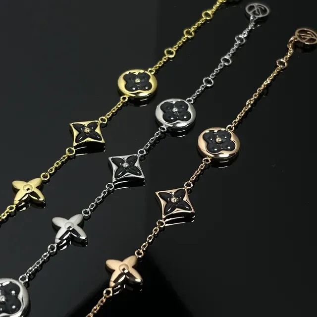 Louis Vuitton Black Gold Floral Motif Enamel Inlay Necklace 4