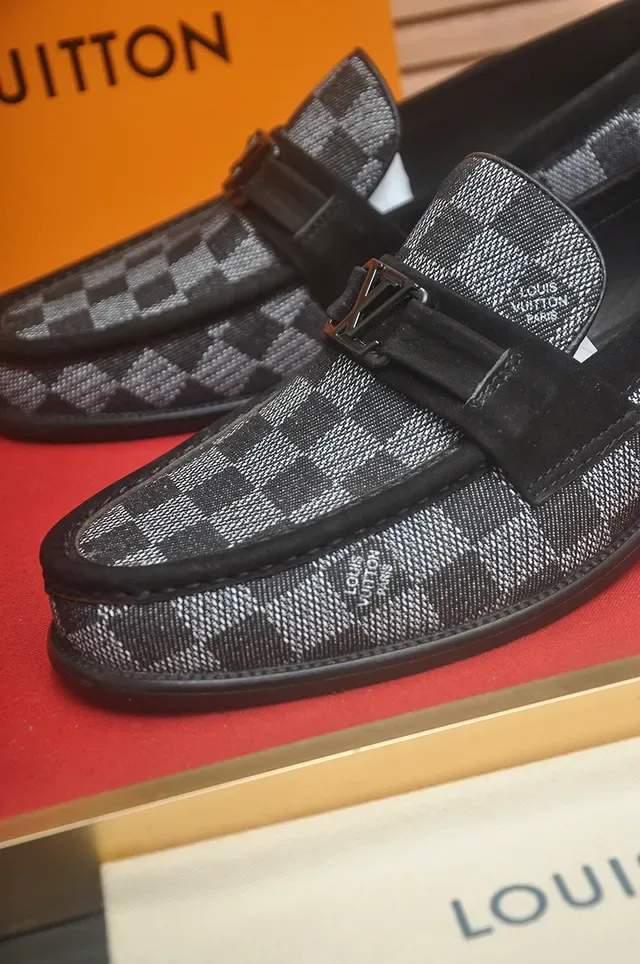 Louis Vuitton Black Gray Checkerboard Damier Canvas Leather Trim Loafer 2