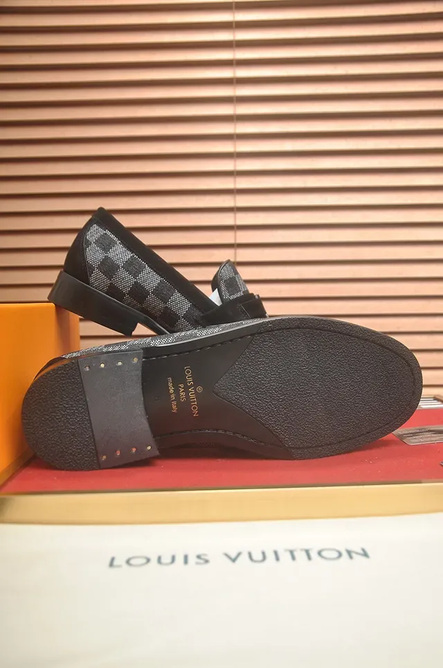 Louis Vuitton Black Gray Checkerboard Damier Canvas Leather Trim Loafer 3