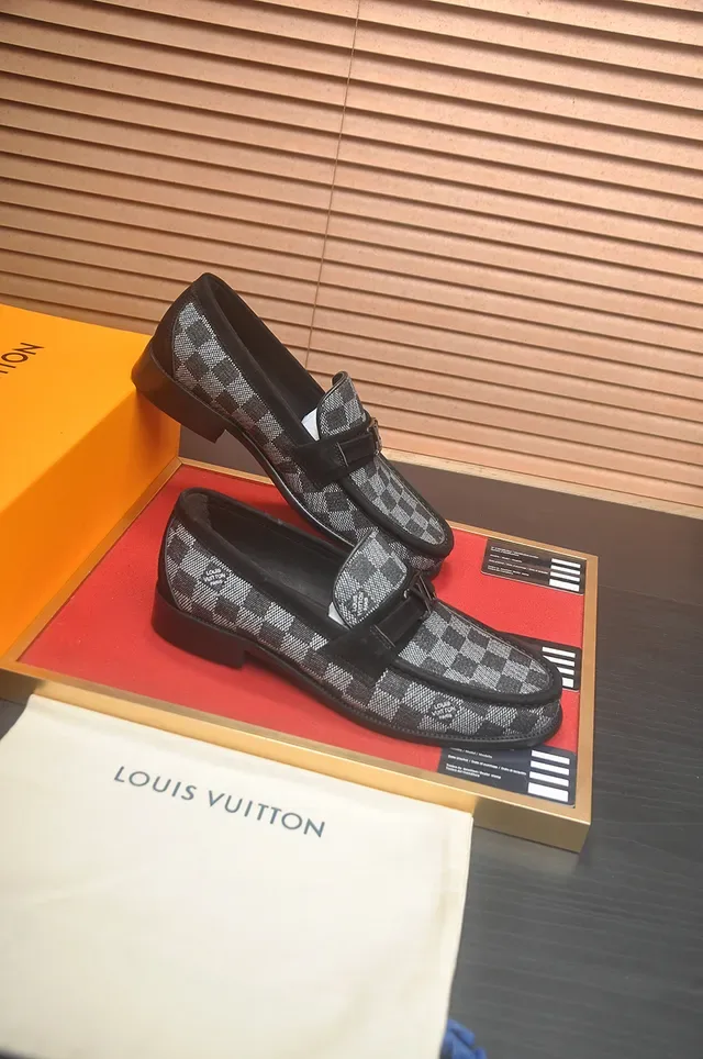 Louis Vuitton Black Gray Checkerboard Damier Canvas Leather Trim Loafer 4