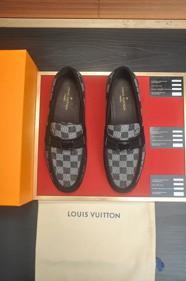 Louis Vuitton Black Gray Checkerboard Damier Canvas Leather Trim Loafer 5