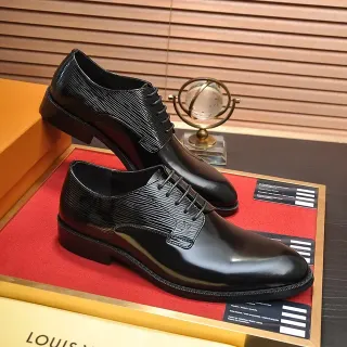 Louis Vuitton Black High-Gloss Patent Leather Textured Eel-Skin Patterned Overlays Oxford Shoes