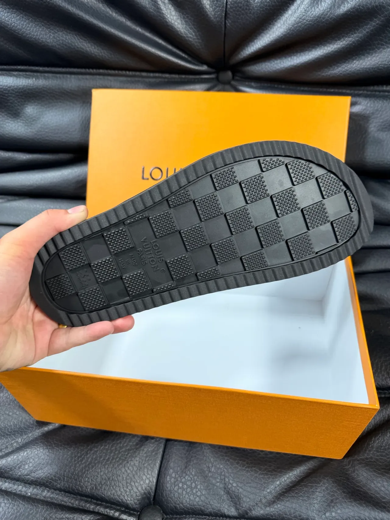 Louis Vuitton Black Leather Embossed Monogram Strap Slippers 2