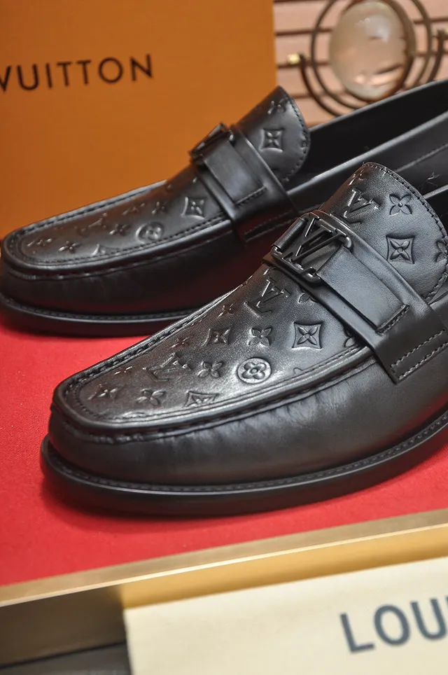 Louis Vuitton Black Leather Monogram-Embossed Strap Loafer 4