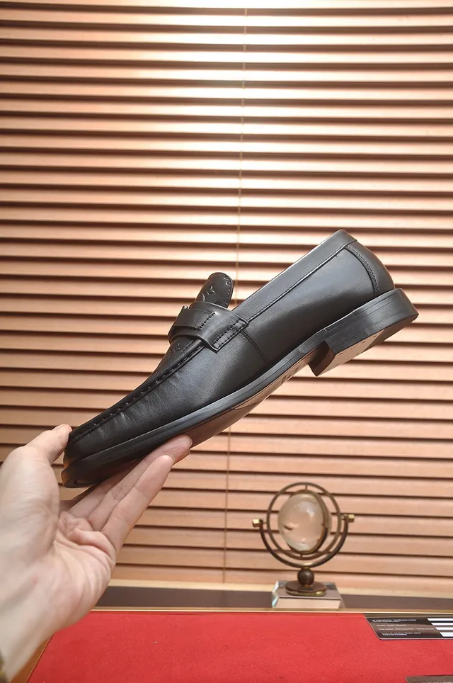 Louis Vuitton Black Leather Monogram-Embossed Strap Loafer 6