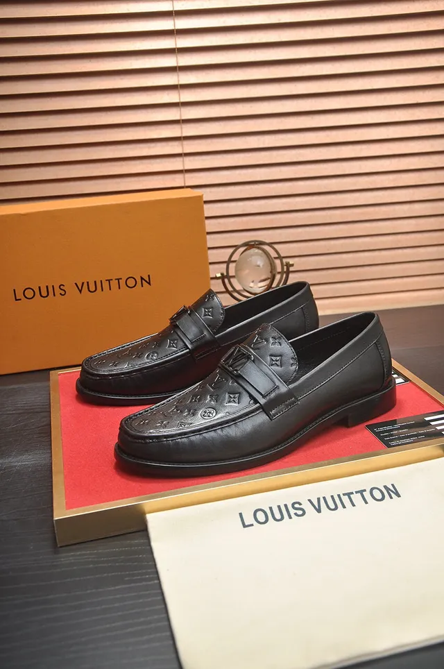Louis Vuitton Black Leather Monogram-Embossed Strap Loafer 7