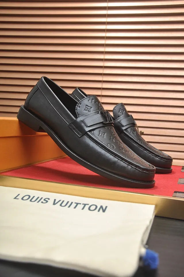 Louis Vuitton Black Leather Monogram-Embossed Strap Loafer 8