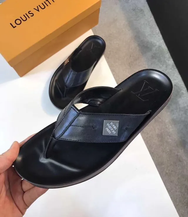 Louis Vuitton Black Leather Monogram Slippers 3