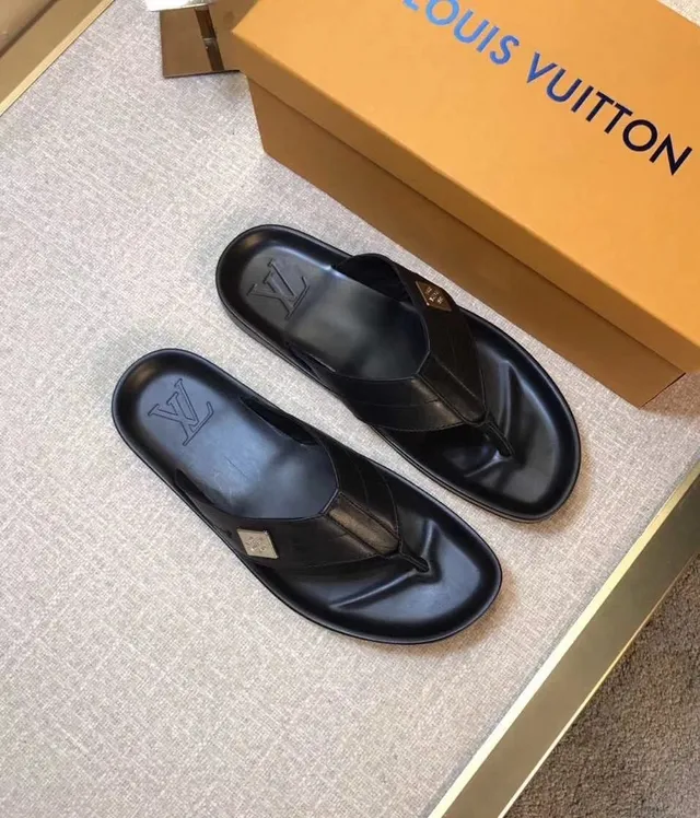 Louis Vuitton Black Leather Monogram Slippers 5