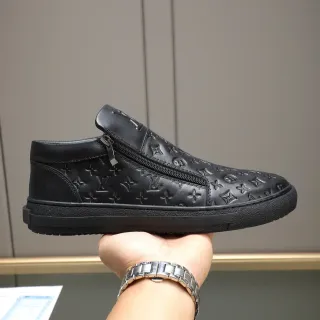 Louis Vuitton Black Monogram-Embossed Leather Side-Zip Closure Lifestyle Sneakers