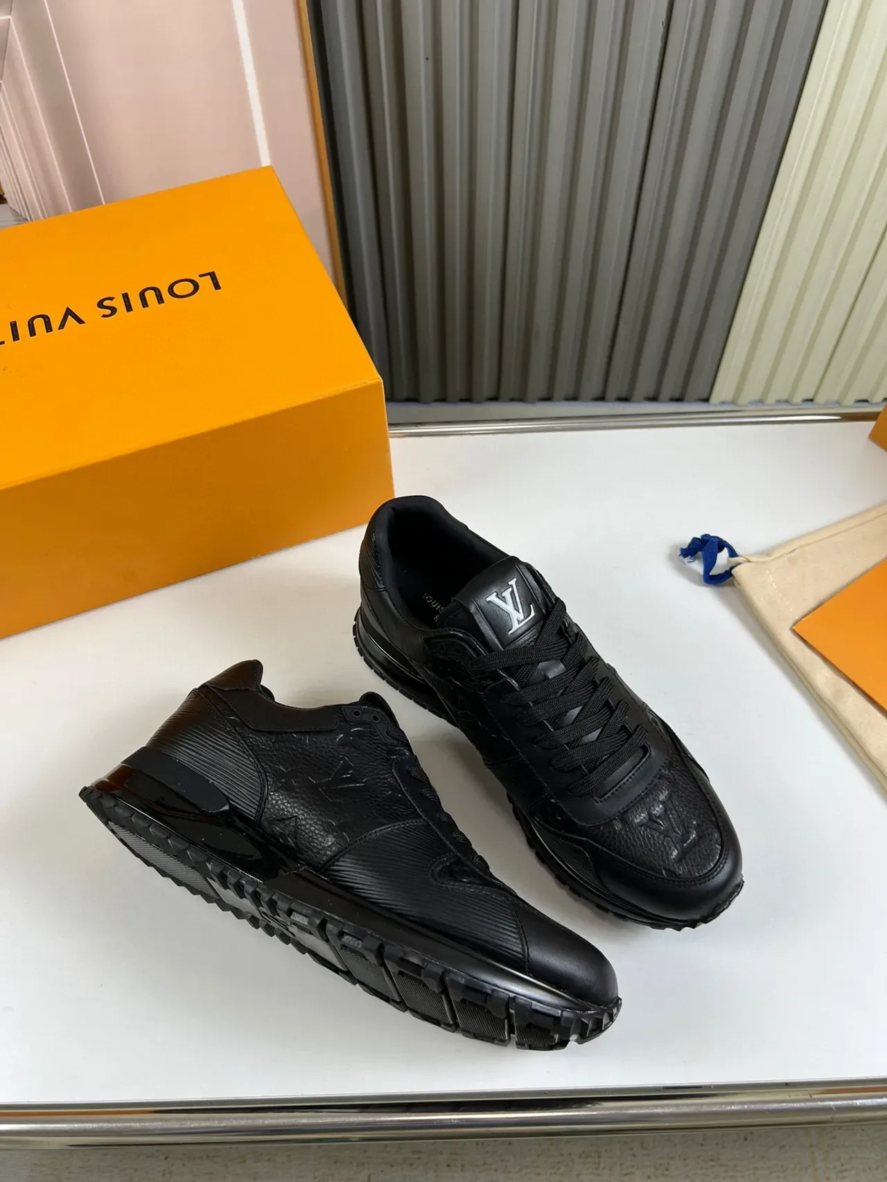 Louis Vuitton Black Monogram-Embossed Leather Translucent Midsole Lifestyle Sneakers 5