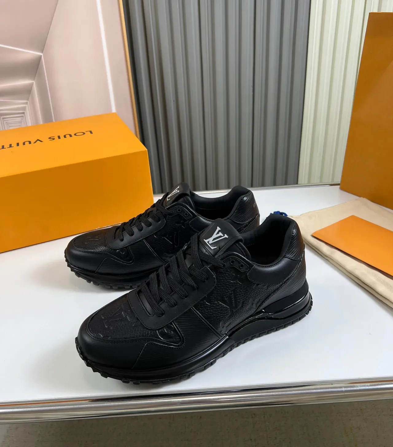 Louis Vuitton Black Monogram-Embossed Leather Translucent Midsole Lifestyle Sneakers 9