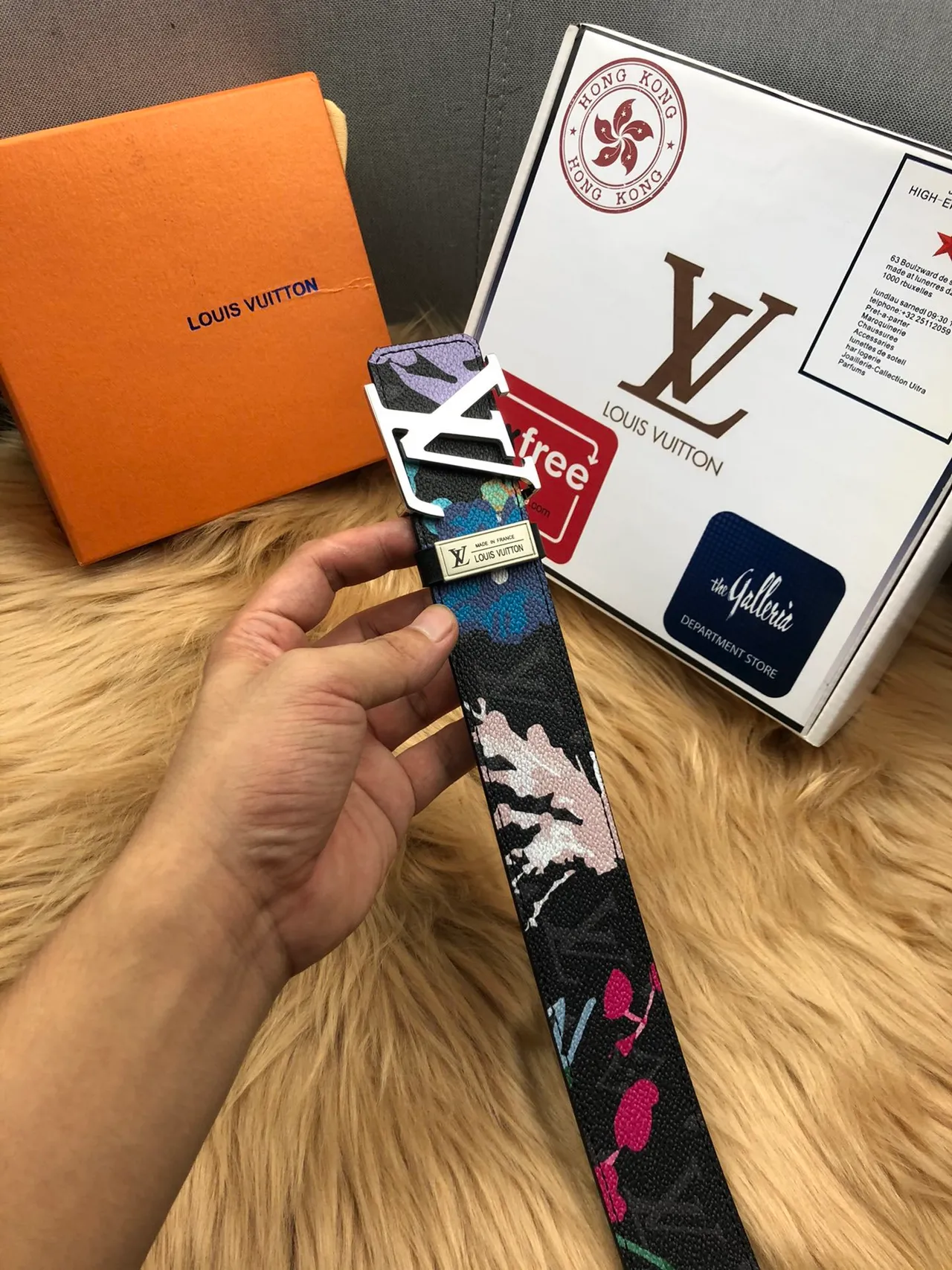 Louis Vuitton Black Multicolor Printed LV Turn-Lock Buckle Leather Belt 9