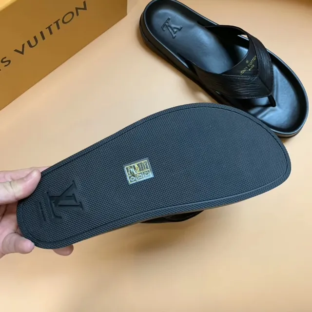 Louis Vuitton Black Ribbed Strap Slippers 4