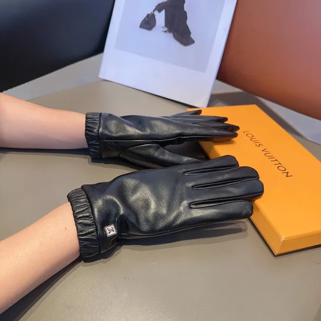 Louis Vuitton Black Ruched Elastic Cuff Leather Gloves 2