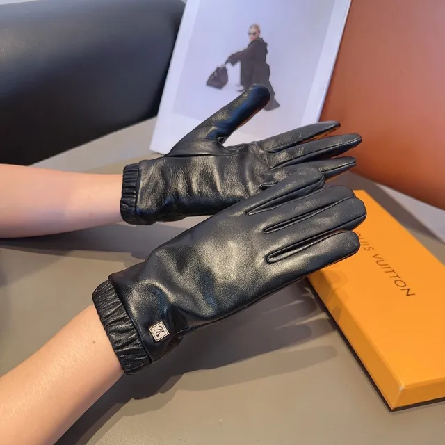 Louis Vuitton Black Ruched Elastic Cuff Leather Gloves 3