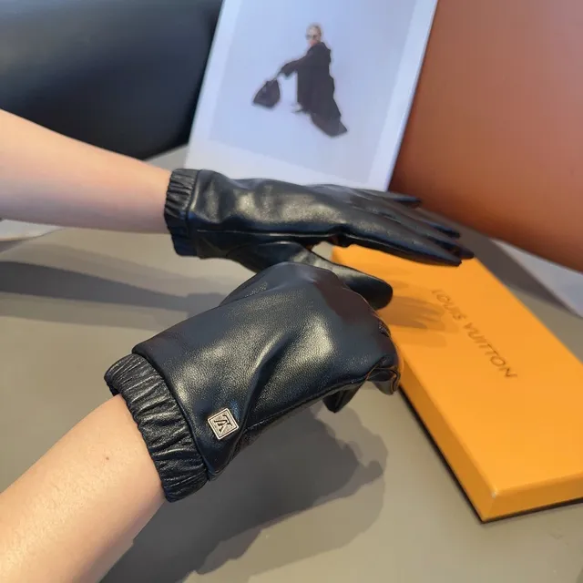 Louis Vuitton Black Ruched Elastic Cuff Leather Gloves 4