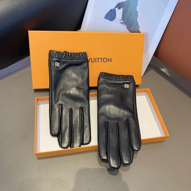 Louis Vuitton Black Ruched Elastic Cuff Leather Gloves 5