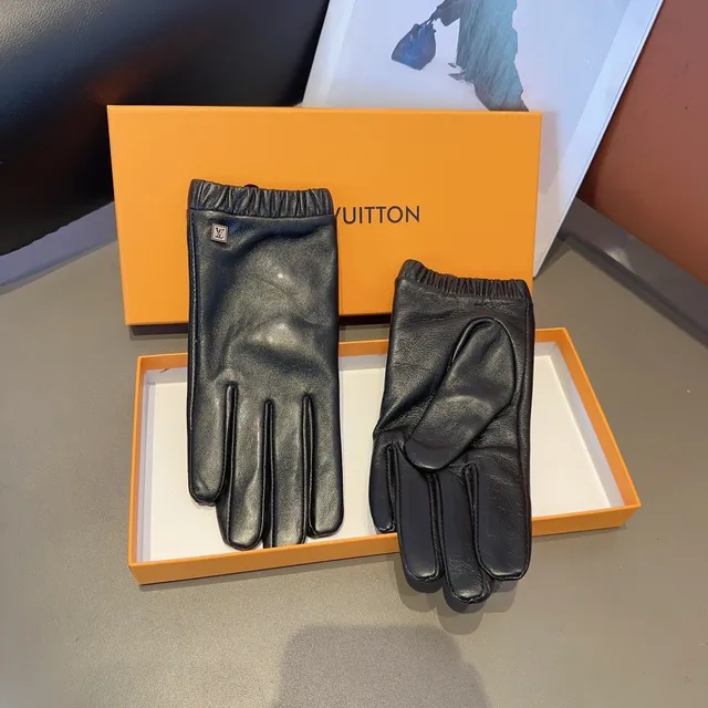 Louis Vuitton Black Ruched Elastic Cuff Leather Gloves 6